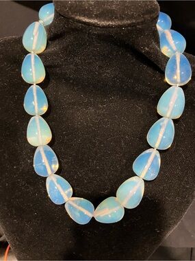 Blue Opal lite glass Teardrop Necklace - Women Jewelry